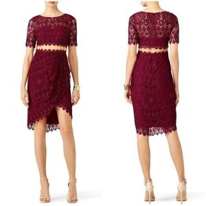 Women's Burgundy Lace Two-Piece Wedding Dress